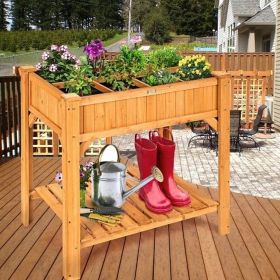 8-Grid Wood Elevated Garden Planter Box with Liner and Shelf