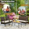 Cushioned Wicker Conversation Set with Acacia Wood Tabletop