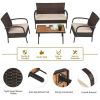 Cushioned Wicker Conversation Set with Acacia Wood Tabletop