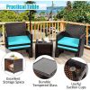 Rattan Furniture Set with Ottoman and Tempered Glass Coffee Table