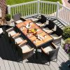 Rattan Dining Set with Acacia Wood Table and Stackable Cushioned Chairs