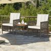 Rattan Furniture Set with White Cushioned Sofas and Wood Table Top