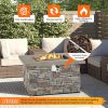 Rectangle Faux Stone Propane Gas Fire Table with Lava Rock and PVC Cover