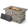 Rectangle Faux Stone Propane Gas Fire Table with Lava Rock and PVC Cover