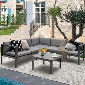 Gray Aluminum Patio Furniture Set with 6-Level Adjustable Backrest