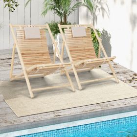 Fir Wood Lounger with 3-Level Adjustable Backrest & Headrest