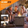 50,000 BTU Square Fire Pit Table with Lid and Lava Rocks