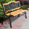 Wooden Garden Bench with Iron Armrest