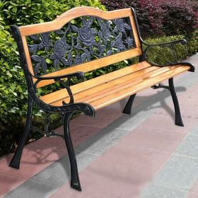 Wooden Garden Bench with Iron Armrest