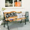 Wooden Garden Bench with Iron Armrest