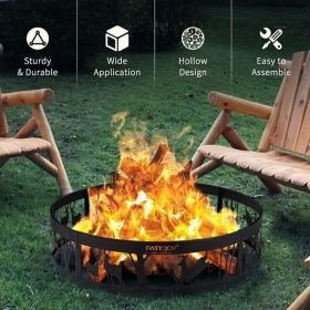 36" Metal Fire Pit Ring Elk with Extra Poker & Bonfire Liner