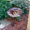 Antiqued Birdbath with Birds on Tripod Stand