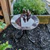 Antiqued Birdbath with Birds on Tripod Stand