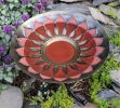 Red African Daisy Birdbath with Tripod Stand