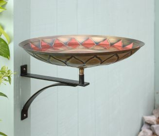 Red African Daisy Birdbath with Wall Mount Bracket