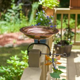 Hammered Copper Birdbath & Over Railing Bracket