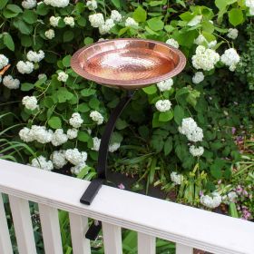 Hammered Copper Birdbath with Rim and Rail Mount Bracket