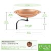 Rimmed & Hammered Copper Birdbath with Wall Mount Bracket