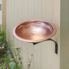 Rimmed & Hammered Copper Birdbath with Wall Mount Bracket