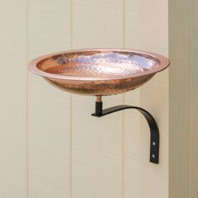 Rimmed & Hammered Copper Birdbath with Wall Mount Bracket