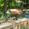 Hammered Solid Copper Birdbath with Over Rail Bracket