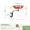 Hammered Solid Copper Birdbath with Rail Mount Bracket