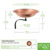 Hammered Solid Copper Birdbath with Wall Mount Bracket