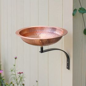 Hammered Solid Copper Birdbath with Wall Mount Bracket