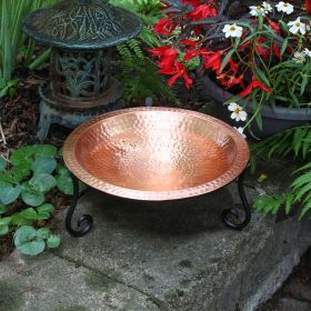 Hammered Solid Copper Birdbath with Short Stand