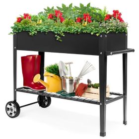 Mobile Black Metal Potting Bench with Push Handle Wheels