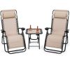 Tan 3-Piece Folding Portable Reclining Loungers & Table Set