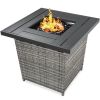 50,000 BTU Grey Wicker LP Gas Propane Fire Pit with Faux Wood Tabletop and Cover