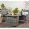 50,000 BTU Grey Wicker LP Gas Propane Fire Pit with Faux Wood Tabletop and Cover