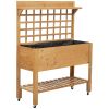 Solid Fir Wood Trellis Elevated Planter Bed with Wheels