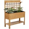 Solid Fir Wood Trellis Elevated Planter Bed with Wheels