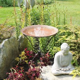 24" Hammered Copper Birdbath with Ring Stand