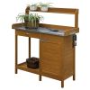 Potting Bench with Metal Table Top & Storage Cabinet