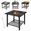 Multipurpose Square Fire Pit Table: Grilling BBQ Grate, Ice Chest, Dining Table