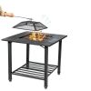 Multipurpose Square Fire Pit Table: Grilling BBQ Grate, Ice Chest, Dining Table