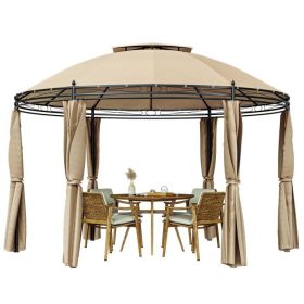 Brown Dome Hexagon Gazebo with Polyester Privacy Curtain