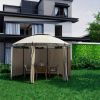 Brown Dome Hexagon Gazebo with Polyester Privacy Curtain