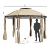 Brown Dome Hexagon Gazebo with Polyester Privacy Curtain