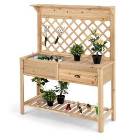 Farmhouse Wooden Potting Bench with Storage Drawer and Trellis