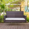 Espresso Wicker Porch Swing with Hanging Chain & Cream Padded Cushion