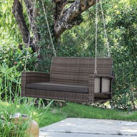 Wicker Porch Swing with Hanging Chain & Dark Grey Padded Cushion