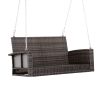 Wicker Porch Swing with Hanging Chain & Dark Grey Padded Cushion