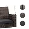 Wicker Porch Swing with Hanging Chain & Dark Grey Padded Cushion