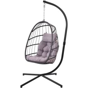 Grey Wicker Rattan & Aluminum Frame Hammock Egg Chair