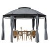 Grey Circular Dome Hexagon Gazebo Canopy with Polyester Privacy Curtain