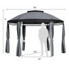 Grey Circular Dome Hexagon Gazebo Canopy with Polyester Privacy Curtain